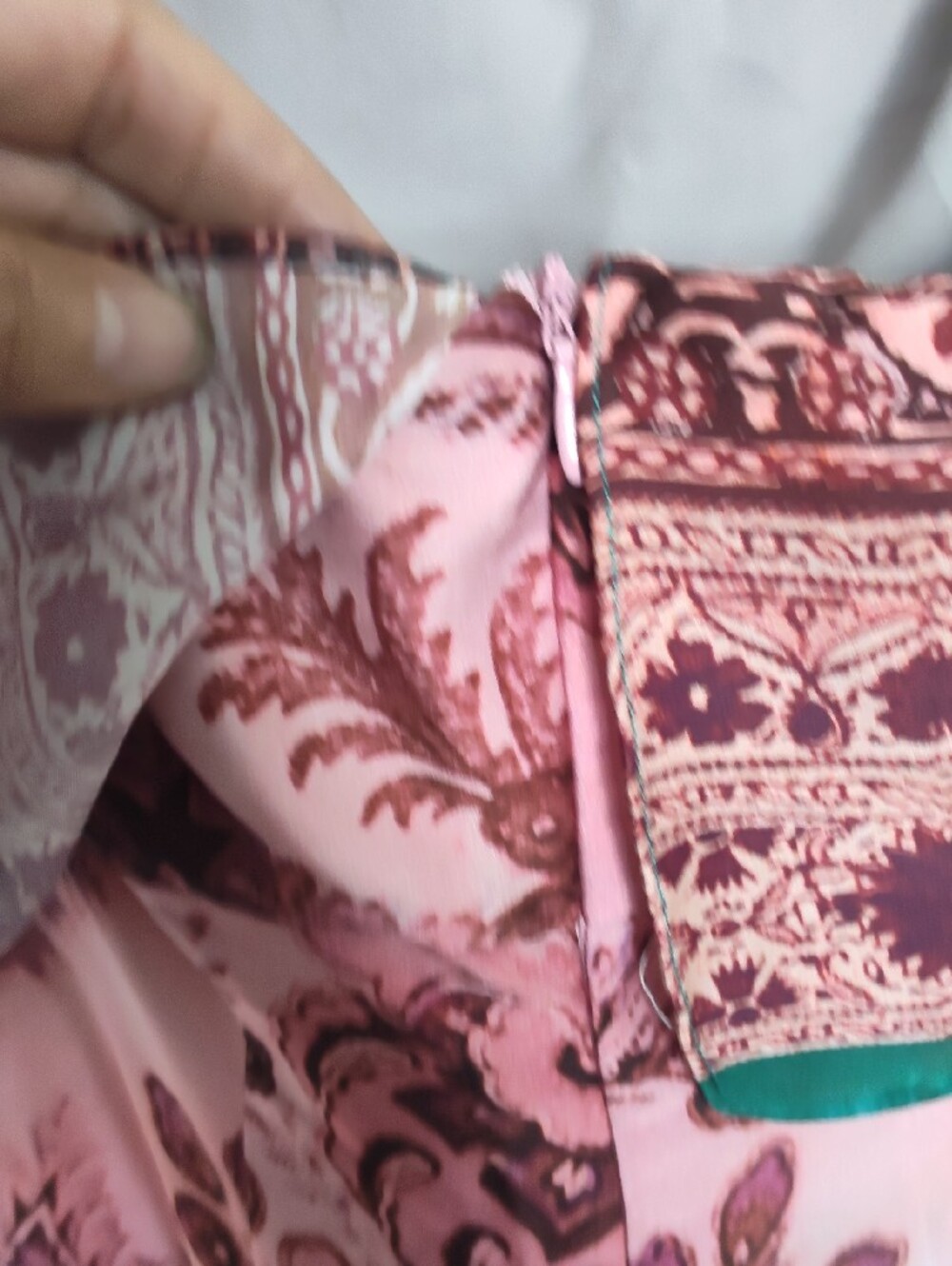 Zara Strapless Paisley Maxi Dress in Pink with Green Trim - Picture 5 of 11